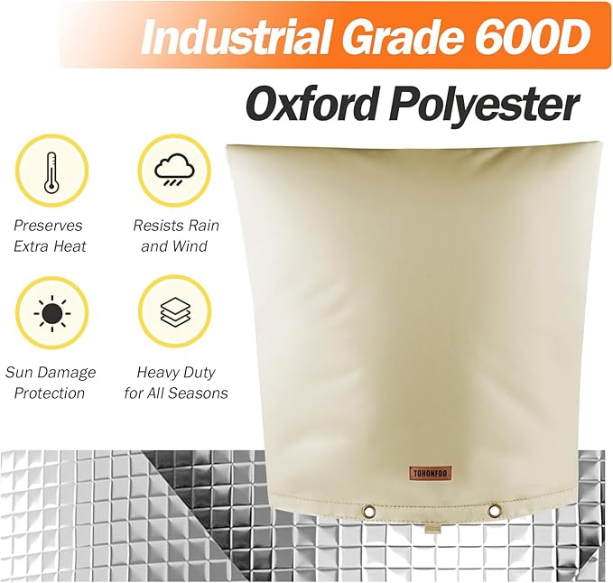 Backflow Preventer Pipe Insulation Cover (5°F) - Irrigation Sprinkler Valve Insulated Pouch - Water Well Pump Cover - Sturdy 5 Layers for Winter Freeze Protection, 14" W x 14" H, Beige