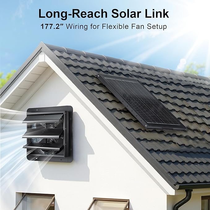 GROWNEER Solar Powered Exhaust Fan, 30W Solar Panel+12" High Speed Solar Powered Fans with Power Adapter, High Speed Waterproof Solar Fan with Bracket for Shed, Chicken Coop, Greenhouse, Attic