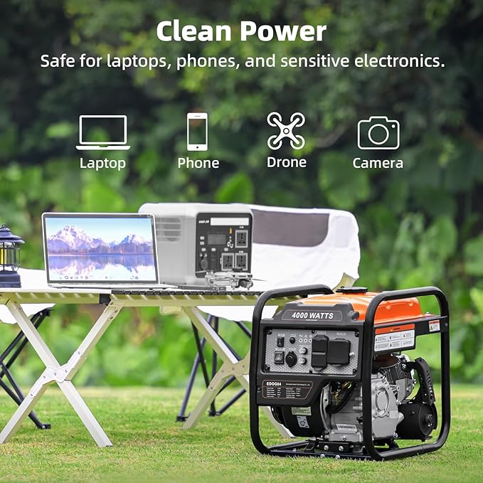4000W Inverter Generator, Open Frame Generator Gas Powered, Portable Outdoor Power Equipment, Emergency Home Backup, RV Ready 30A Outlet, Low Noise