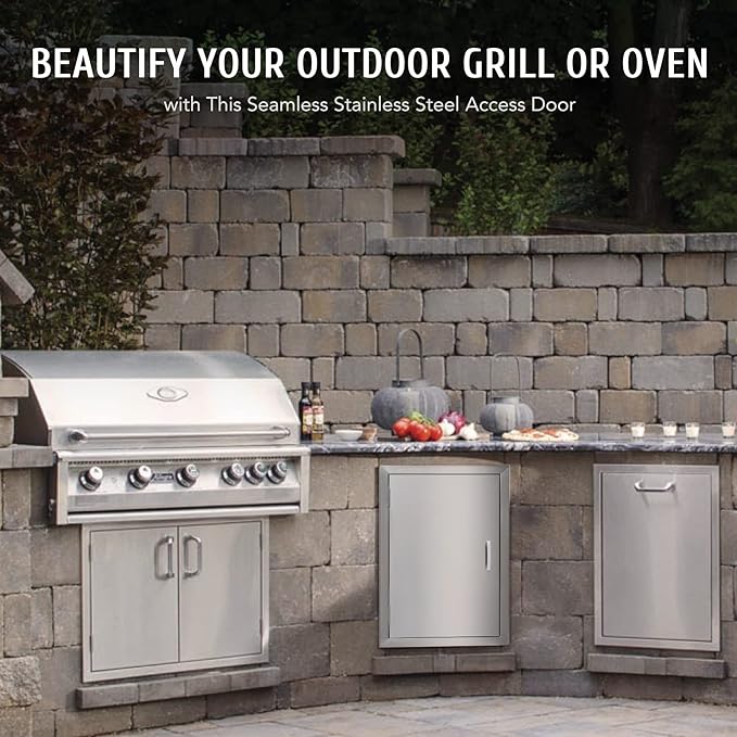 CO-Z Outdoor Kitchen Doors, Weatherproof 304 Stainless Steel Built in Single Access Doors for Outside Kitchen Commercial Grilling Grill BBQ Island Barbeque Station Storage Cabinet (17" x 24")