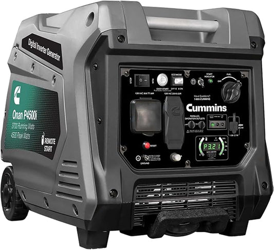 Cummins Onan P4500I Portable Inverter Generator, Power Inverter Dual 5V USB Ports for Mobile Charging, Gas Powered for Backup Home Use, RV & Camping - 7.3 HP 224cc OHV 4-Stroke Engine W/Remote Start