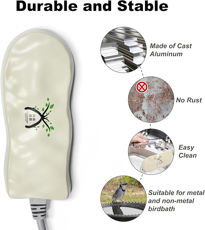 Bird Bath Heater for Outdoors in Winter, Birdbaths Deicer with Thermostatically Controlled, Made of Heavy Duty Premium Cast Aluminum, Perfect for Patio Yard and Lawn Cream