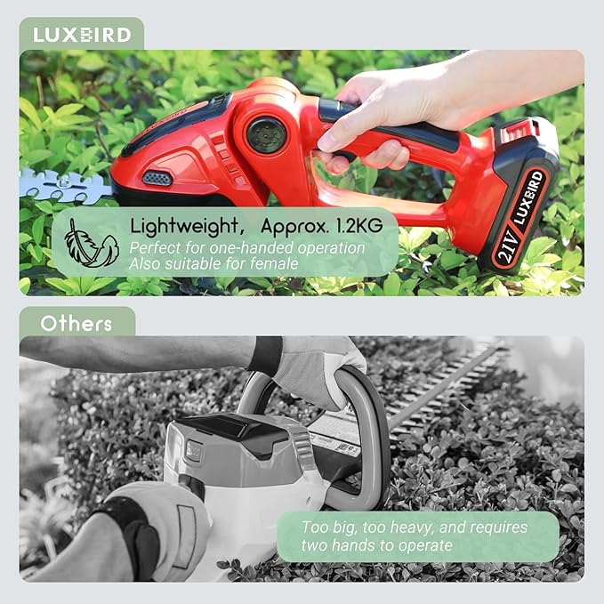 Lxubird Cordless Grass Shears, 2-in-1 Mini Hedge Trimmer Cordless,Light Handheld Grass Trimmer, Electric Shrub Trimmer with 2Pcs Rechargeable Batteries with Case