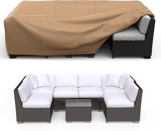Patio Furniture Set Cover Waterproof, Heavy Duty Funiture Covers for Outdoor Sectional Sofa Set Wicker Rattan Table Chair Rectangular,108"L×82"W×28"H,Brown
