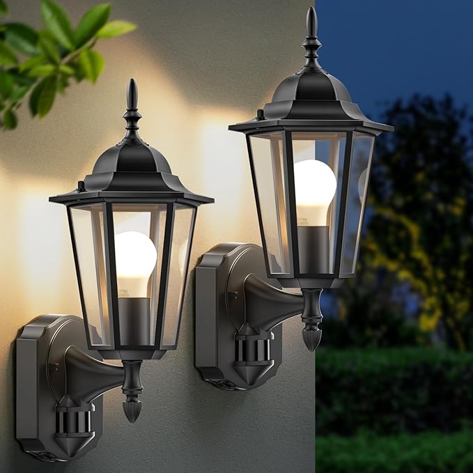 Lamomo 2 Pack Motion Sensor Outdoor Lights, Upgrade Dusk to Dawn Exterior Light Fixture Wall Mounted, 100% Anti-Rust Aluminum Waterproof Porch Lights for Patio Front Door Garage