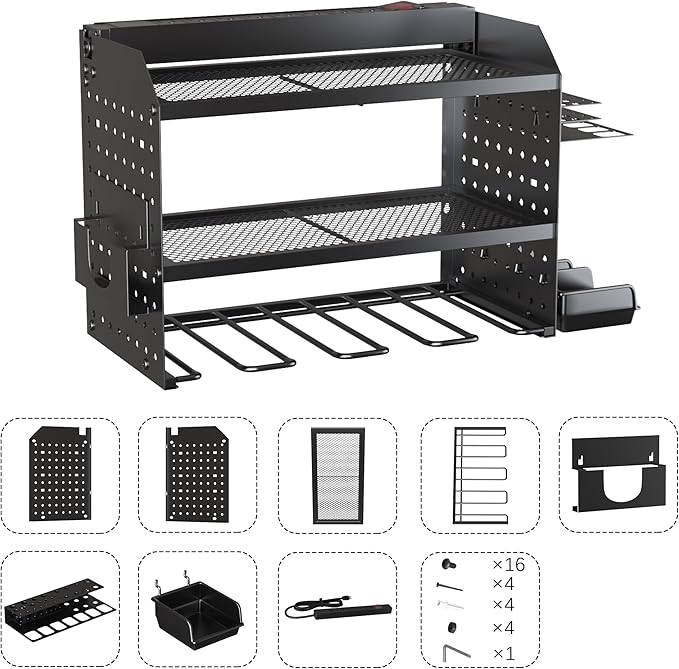 Power Tool Charging Station, Garage 4 Drill Power Tool Wall Organizer, Metal Hand Tool Storage Rack, Utility Racks, Cordless Drill and Battery Holder for Garage Organization, Gifts for Men Dad Husband