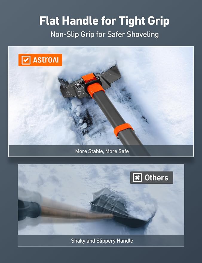 AstroAI 38.4" Folding Snow Shovel for Car, Extendable Snow Shovel with Thickened Aluminum Handle and Reinforced Iron Hinge, Portable and Multifunctional for Cars, Snowmobiles, Camping and Mud, Grey