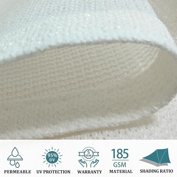 Shade&Beyond Sun Shade Sail Breathable UV Block Outdoor Covering Cloth for Backyard, Pool, 12'X16'X20', White (Customized Available)