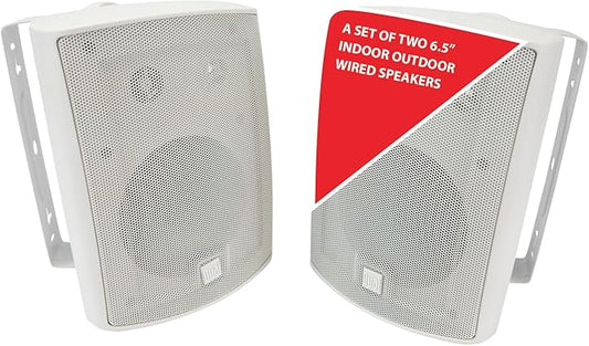 Dual Electronics LU63PW 6.5" 3-Way High Performance Outdoor Indoor Wired Speakers | Effortless Set Up | Home, Pool, Patio, Garage Use | Weather Resistant | Expansive Stereo Sound Coverage | White