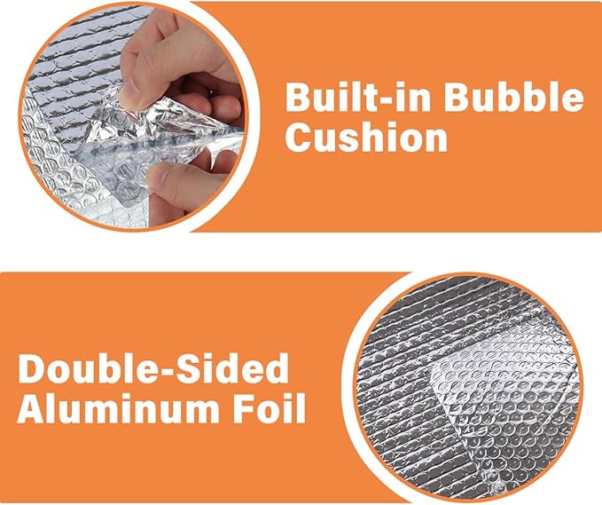 Double Reflective Insulation Roll, 23.6" X10' Double-Sided Aluminum Bubble Roll, Rv Window and Window Insulation for Winter and Summer, Garage Door, Roof, Car