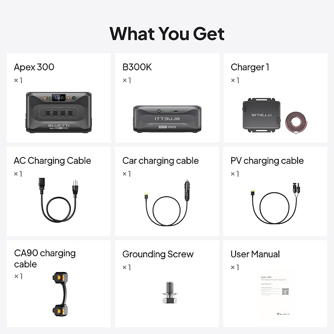 BLUETTI Solar Generator Apex 300 & B300K (2025 New) with Charger 1, 5529.6Wh LFP Battery Backup with 6 3840W AC Outlets (7680W Surge), On-the-Go Recharging, Portable Power Station for Camping, RV Life