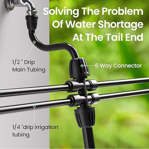 6 Packs 1/2''to 1/4''Barbed Tee,Drip Irrigation Fittings for 6-Way Connector