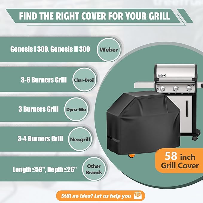 Grill Cover 58 Inch - Superior BBQ Cover for Weber Genesis 300 Series Grill - 600D Outdoor Grill Cover for Dyna-glo, Char-Broil, Nexgrill, Monument, Weber Genesis E330 and Genesiss II E310