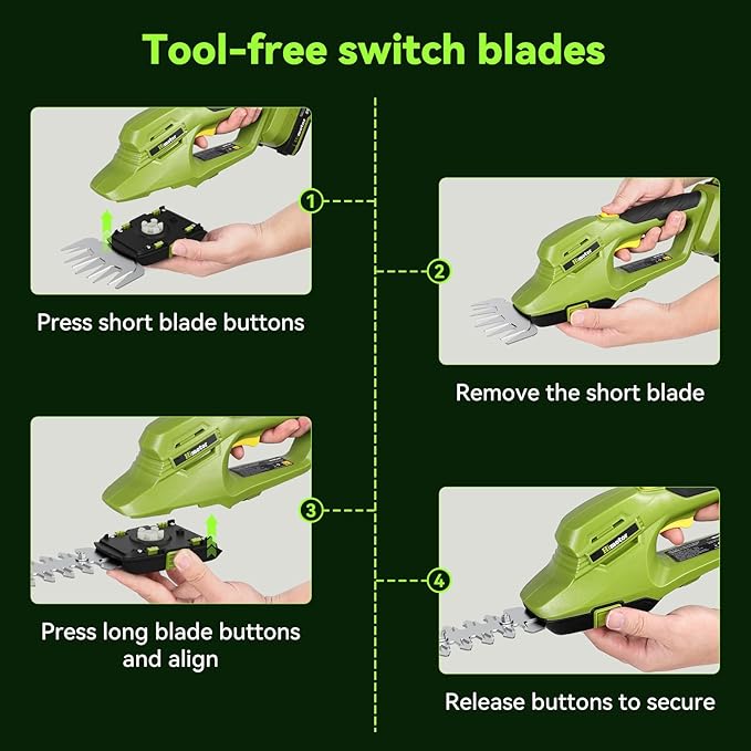Hedge Trimmer Cordless, 2 in 1 Handheld Hedge Shears Electric Hedge Trimmer with 2 Pack 20V Rechargeable Battery and Charger Included, Small Grass Trimmer Garden Tools for Tree, Garden, Lawn, Yard