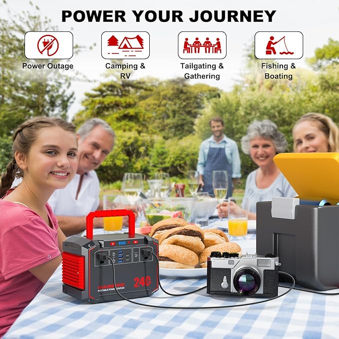 MARBERO Portable Power Station 240Wh 350W Peak Camping Portable Power Bank with AC Outlet 110V(3*USB A, 2*USB C, 2*AC,2*DC) Solar Generator for Outdoor Travel Home Emergency Hurricane