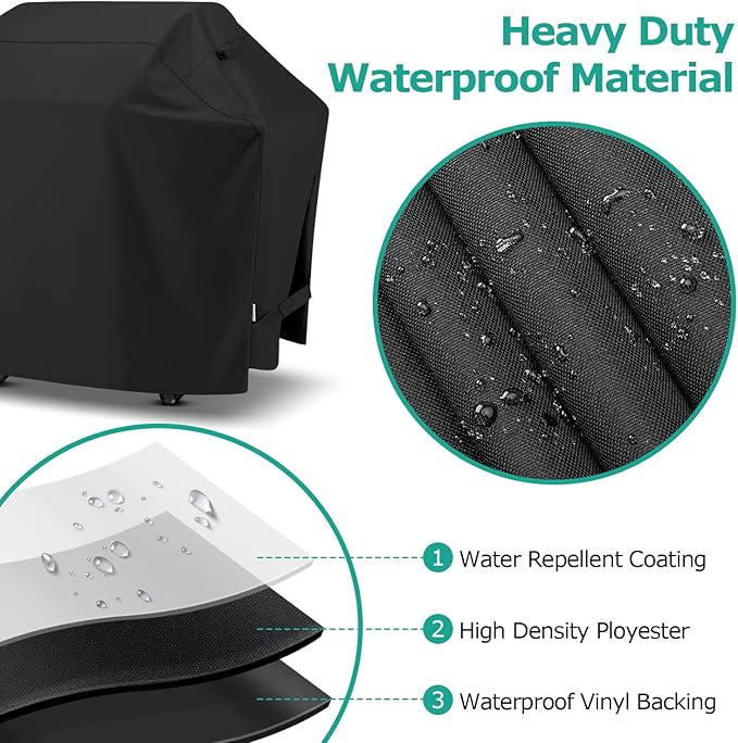 SunPatio Grill Cover 50 Inch, Outdoor Heavy Duty Waterproof Barbecue Gas Cover, UV & Fade Resistant, All Weather Protection Compatible for Weber CharBroil Kenmore Nexgrill Grills and More, Black
