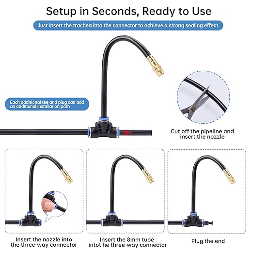 360° Automatic Drip Irrigation Kit - 5/16'' Tubing, Adjustable Universal Spray Nozzle, Copper Atomizing System for Garden/Lawn/Greenhouse - Multi-Directional Rotation, Quick Connectors, 49FT