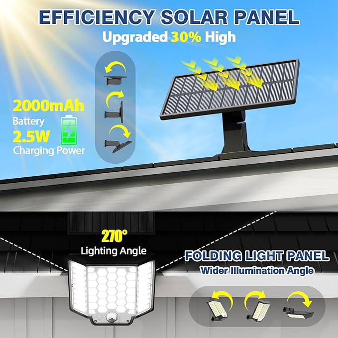 Solar Flood Lights Outdoor Waterproof, 4-Pack 186 LED Solar Wall Light Outside 2500LM, 3 Modes Remote Control with Motion Sensor, Dusk to Dawn Luces Solares, IP65 for Yard, Patio, Garden, Garage