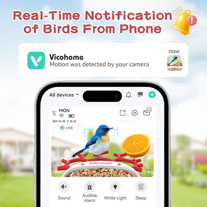 birdsnap® MON - Bird Feeder with Camera, 2K Detachable Video Bird Feeder Live with 32GB Card Fruit Fork, AI Identify Feather Species, Auto Record in Backyard, Ideal Gift for Birds Lover