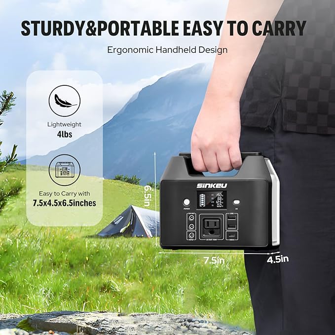 SinKeu Power Bank Station (38,400mAh), 128Wh Portable Power Station, LiFePO4 Battery, 200W Peak Solar Generator, for Outdoor Camping, Traveling, and Emergencies-Silver