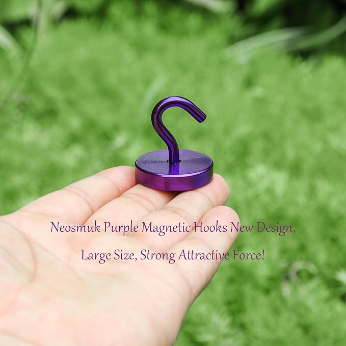Neosmuk Magnetic Hooks, Cruise Ship Essentials, 120lb+ Heavy Duty Magnetic Hooks for Cruise Cabins, Refrigerator, Grill, Hanging, and Travel | Extra Strong Must-Haves Magnet Hook,Purple, Pack of 10