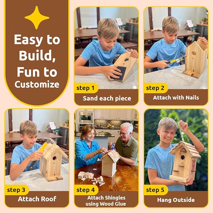 SparkJump Premium Wooden Bird House Kit - Build it Yourself Birdhouse - Birdhouse Kits for Adults to Build - Woodworking Adult Crafts & DIY Bird House