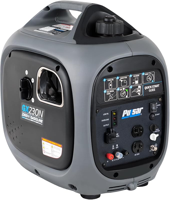 Pulsar 2,300W Portable Gas-Powered Quiet Inverter Generator for Home Emergency Backup, Parallel Capability, With USB Outlet, Long Run Time, GX230N