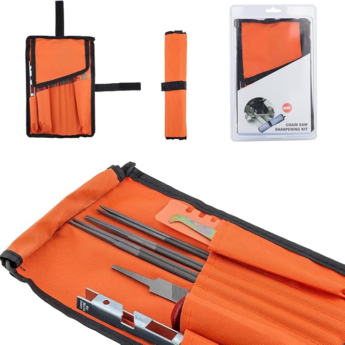 12 Pack Chainsaw File, Chain Saw Sharpener Tool, 5/32", 3/16", 7/32", 1/8", 11/64", 13/64" Round Chainsaw Sharpening, 6 Inch Flat File,Depth Gauge,Quick Check Gauge