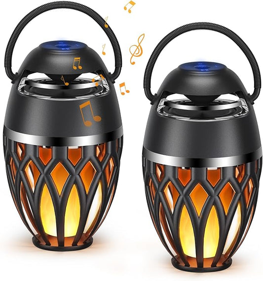 2 Pack Outdoor Bluetooth Speakers,Wireless Speaker with LED Flame Speaker BT 5.0,Waterproof Torch Lantern for Patio Pool Party,Gifts for Women Men