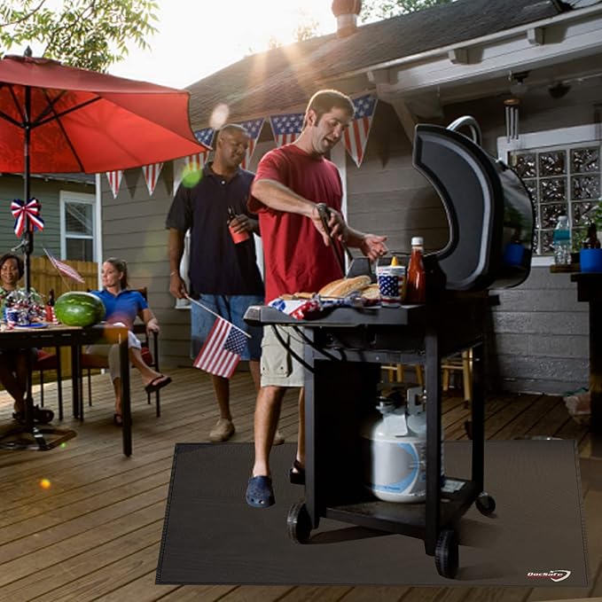 DocSafe 65 x 42 inches Under Grill Mat,Large 4 Layers Fire Pit Mat,Fireproof Mat Heat Insulated Protector for Deck,Patio,Grass,Smoker,BBQ,Reusable Oil-Proof and Waterproof Indoor Fireplace Pad,Black