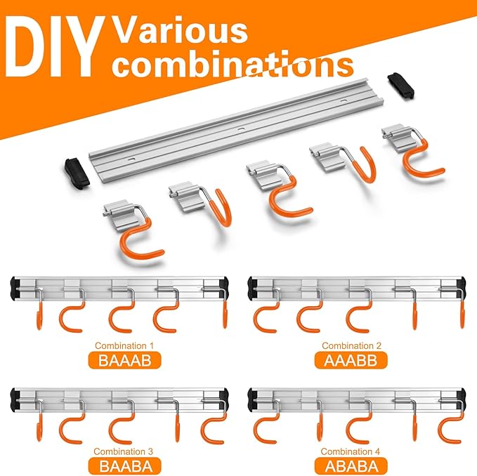 69'' Aluminum Alloy Garden Tool Organizer Wall Mount Garage Organizers and Storage with Hooks Tool Hangers for Shed Hooks for Shovel, Rake, Broom & More