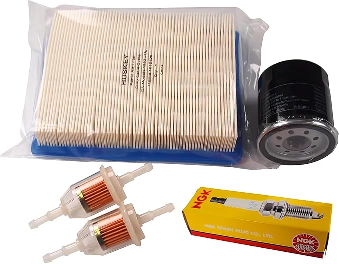 Huskey Golf Cart Tune Up Kit for Club Car DS 1993-2004 Gas W/ FE290 Kawasaki Motor, Air Filter (Flat), Oil Filter, NGK Spark Plug, 2X Fuel Filters, Clutch Drive & Starter Generator Belt (Selective)