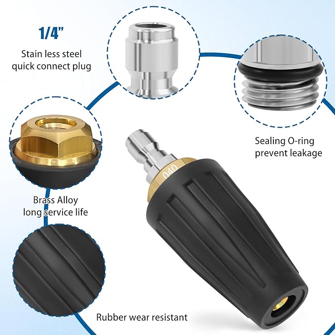 Tips Turbo Nozzle for 1/4'' Quick Connect Pressure Washer, 4000 PSI Max, 4.0 GPM 4.0 Orifice