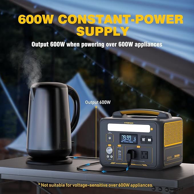 VTOMAN Jump 600X Portable Power Station with 110W Solar Panel, 600W/299Wh LiFePO4 Battery Solar Generator with 600W Constant-Power, PD 60W Type-C, Capacity Expandable 939Wh for Camping, Home Backup