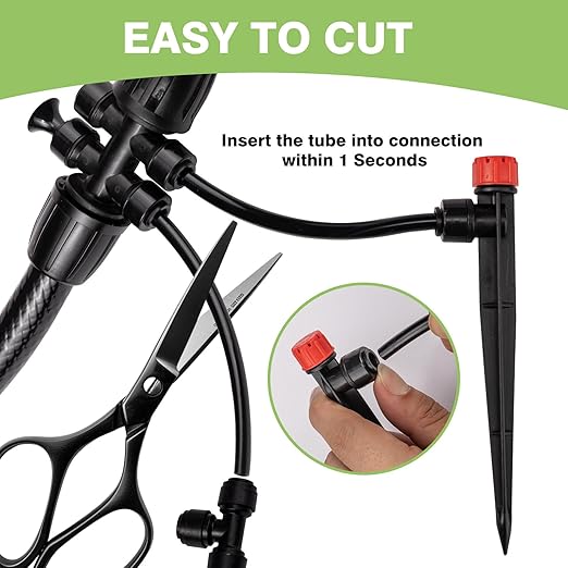 100FT 1/4 inch New Quick-Connect Drip Irrigation Kit Distribution Hose Tubing for Garden Irrigation System (Includes 2 Pcs 6-Way Connector, 5 Pcs 1/4" Tee and 10 Pcs End Plugs)