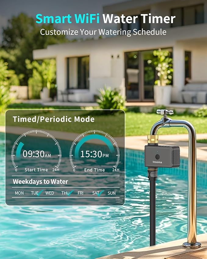 WiFi Water Timer Brass Inlet, 2.4GHz Smart Sprinkler Timers, 1 Zone Hose Timer with WiFi Hub, Voice/App Control with Alexa & Google Assistant, Auto/Manual Watering, Rain Delay, for Garden, Yard, Lawn