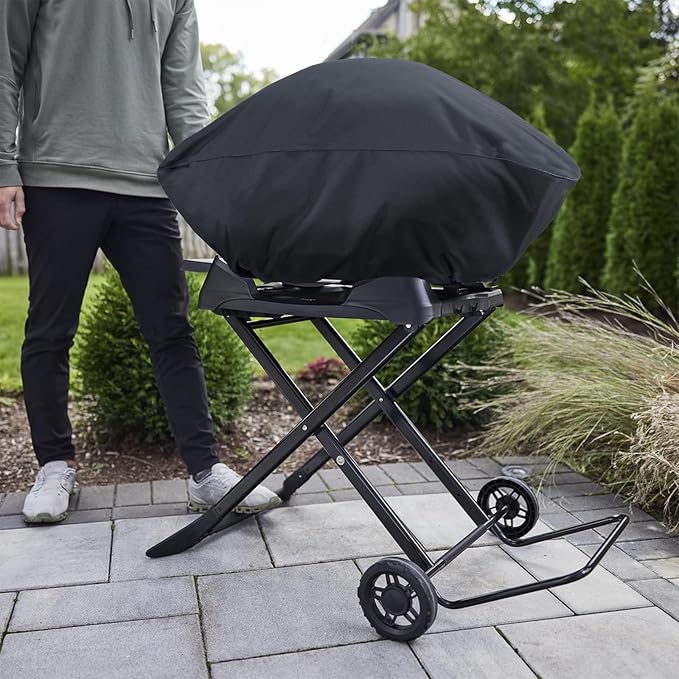 Grill Cover for Weber Q2800N+, Q2000N, Q2200N, Q2600N+ Gas Barbecues, 600D Heavy Duty Waterproof UV Resistant Bonnet Cover for Weber Q, Outdoor Barbeque Grill Accessories