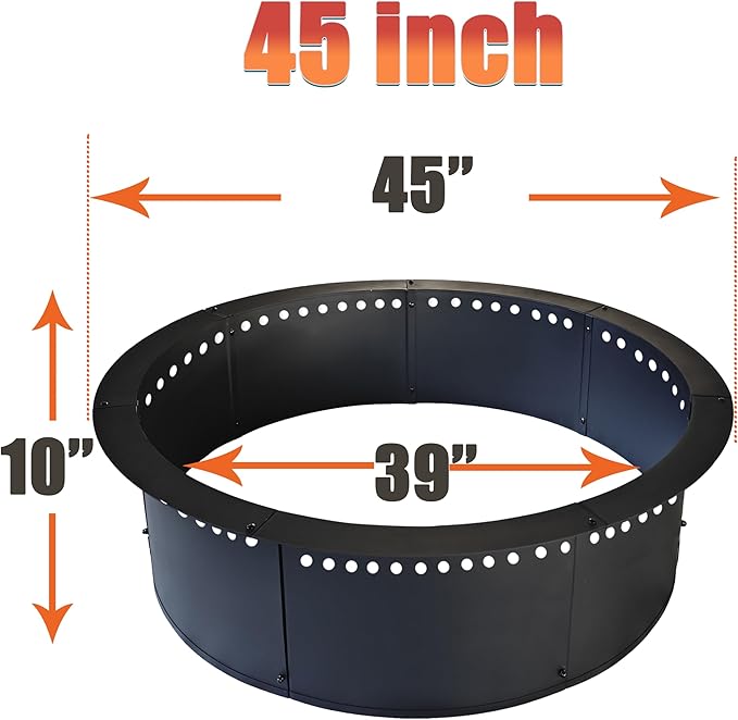 SoulMate Outdoor 45-Inch Outer/39-Inch Inner Fire Pit Ring Smokeless,Duty Solid Metal Steel Round Firepit Rim Insert for DIY Fire Pits, Outdoor Above or In-Ground, Camping Garden Patio Backyard.