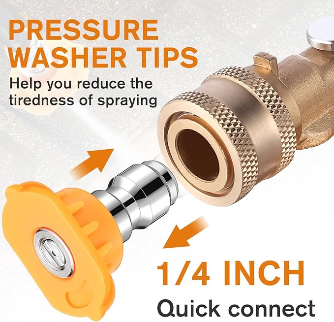 1/4 Inch Pressure Washer Nozzle Tips Quick Connector 2.5 Gpm 4000 Psi Power Washer Spray Tips Set for Home Car Patio Driveway(Yellow,10 Pack)