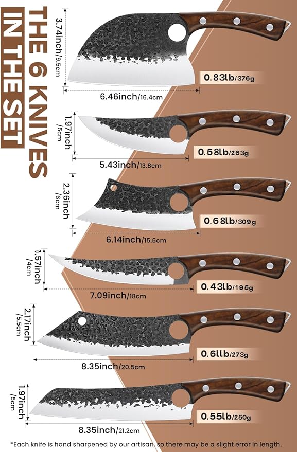 Purple Dragon Butcher Knife Set, 12 Pcs Kitchen Knives Set - Hand Forged Serbian Meat Cleaver Boning Viking Knives, Knives Set with Roll Bag for Home Cooking BBQ, Gifts for Dad Fathers