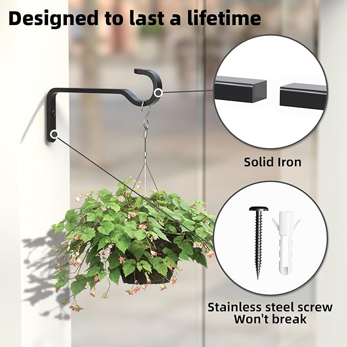 6 Inch 2 Pack Heavy Duty Outdoor Plant Hangers for Hanging Baskets, Iron Plant Brackets for Hanging Plants Outside, Metal Plant Hooks Plant Wall Hooks for Hanging Lantern, Bird Feeder