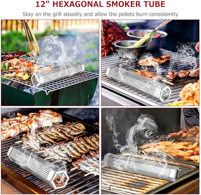 Realcook Pellet Smoker Tube 12-inch: Stainless Steel Wood Pellets Smoke Tube for Hot or Cold Smoking | BBQ Smoke Generator Tubes Works with any Grill and Smokers