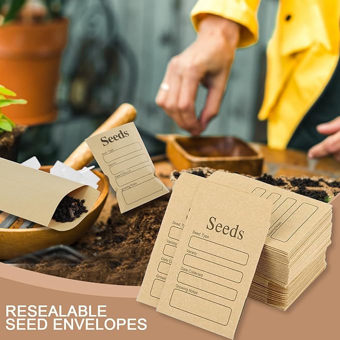 100 Pcs Seed Envelopes, 50 Pcs Plant Labels and 2 Marker Pens