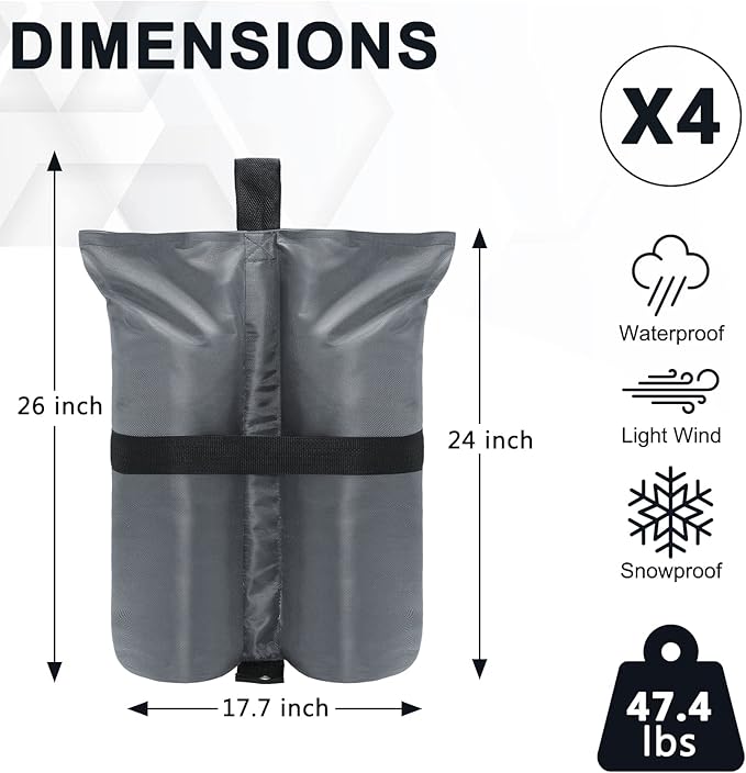 COOSHADE Canopy Tent Sand Bags Gazebo Weights Bags,4 Pack,Grey,190LBS