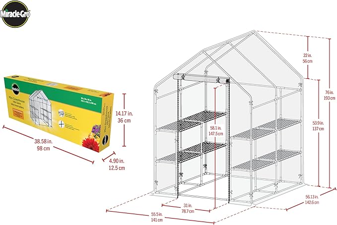 Miracle-GRO 4'8" x 4'8" x 6'5" Outdoor Mini Walk-in Greenhouse Plant Tent, All-Season Small Walk-in Plant Growth Accelerator with 8 Wire Shelves, Clear