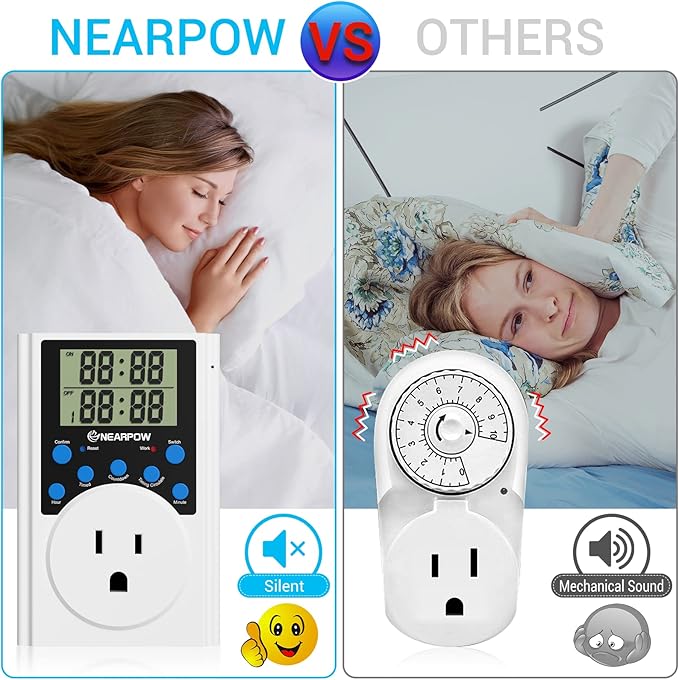 Timer Outlet, Nearpow Multifunctional Infinite Cycle Programmable Plug-in Digital Timer Switch with 3-Prong Outlet for Appliances, 15A/1800W