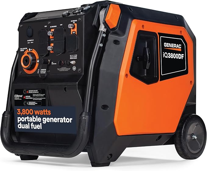 Generac 3,800-Watt Dual-Fuel Portable Inverter Generator - Gas and Propane Compatible - Quiet Operation - Clean, Stable Power - Great for Home Backup, Camping, and RV Use