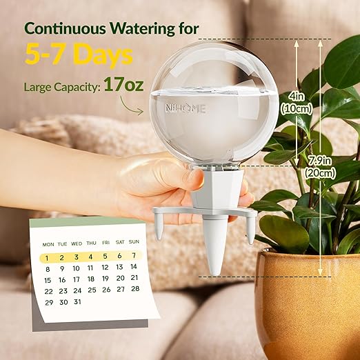 NiHome 4PCS Clay Base Plant Self-Watering Globes for Indoor Use, 17oz Large Capacity Slow Release Water Reservoir Automatic Watering System with Easy Setup for Houseplants Home Office Balcony Planters