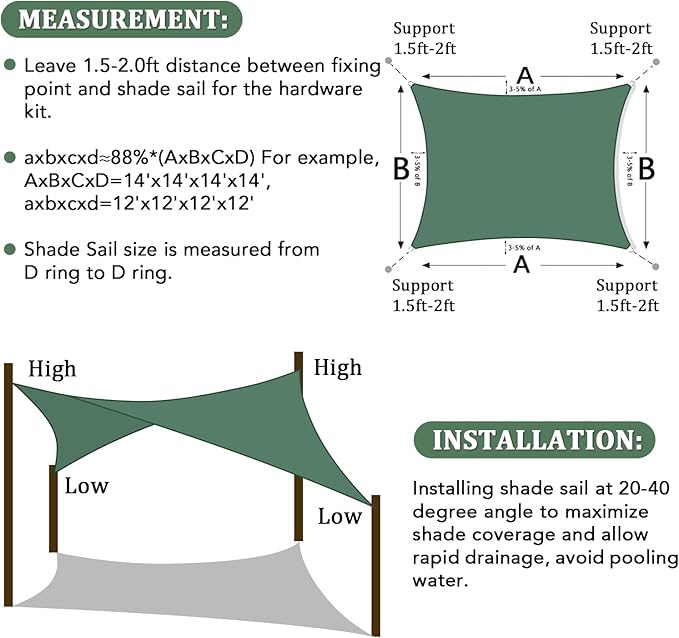 Shade&Beyond Sun Shade Sail Breathable UV Block Outdoor Covering Cloth for Backyard, Pool, 15'X16', Dark Green (Customized Available)