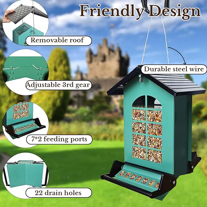 Bird Feeder Squirrel Proof, Hanging Metal Bird Feeders for Outdoors, 6LBS Large Capacity Weight-Activated Perches Wild Birdfeeder for Blue Jay, Cardinal, Garden
